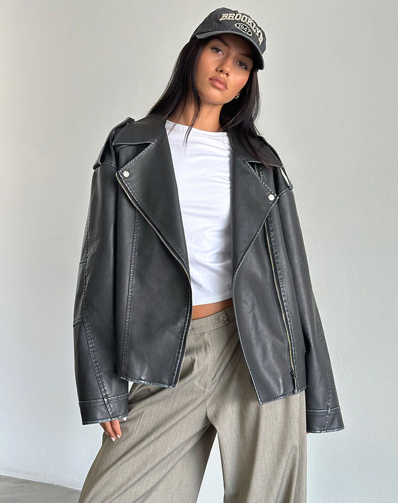 Imagen de Zebbie Distressed PU Biker Jacket in Black