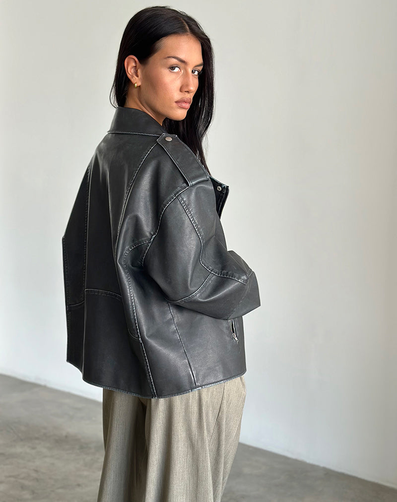 Imagen de Zebbie Distressed PU Biker Jacket in Black