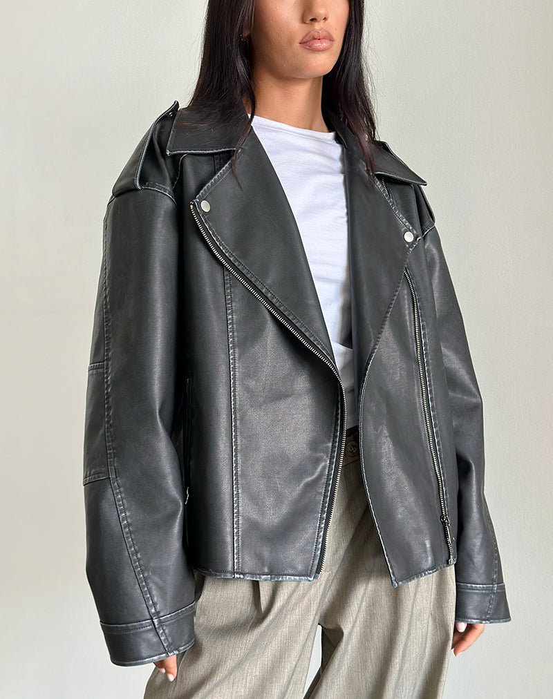 Imagen de Zebbie Distressed PU Biker Jacket in Black