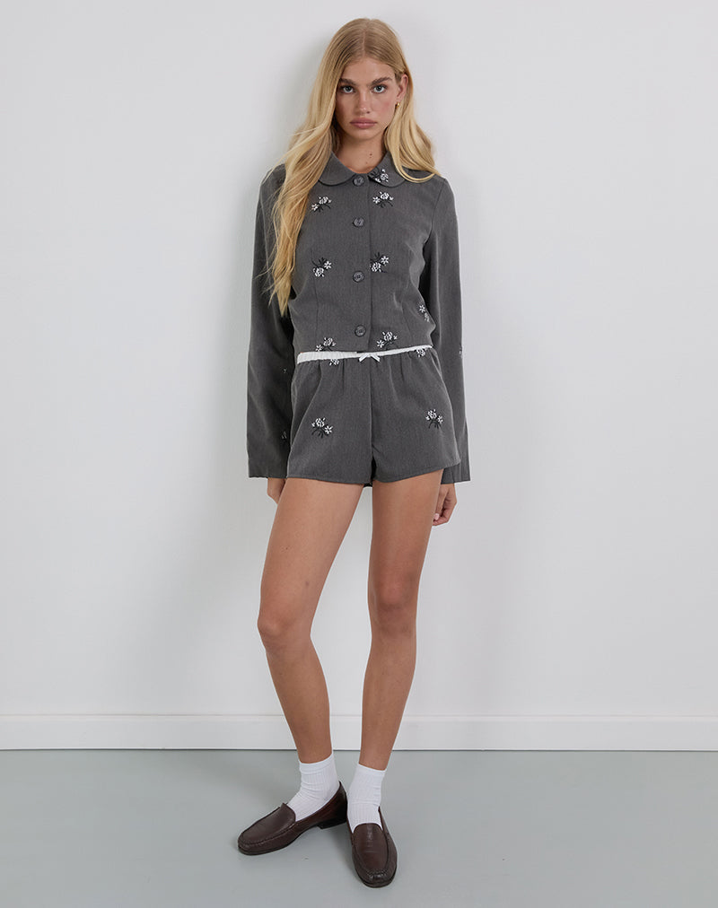 Imagen de Zedari Chaqueta de sastrería con bordado floral Charcoal