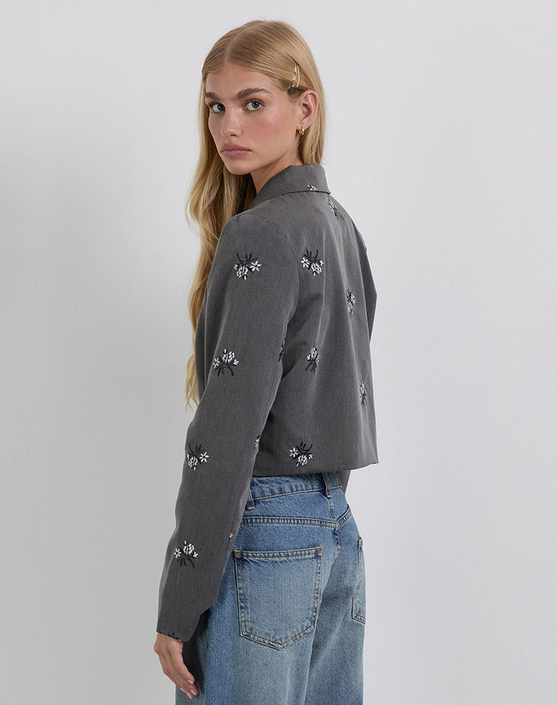 Imagen de Zedari Chaqueta de sastrería con bordado floral Charcoal