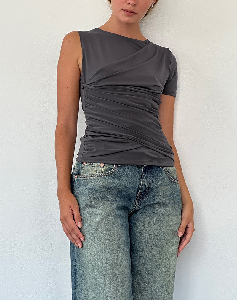 Top Asimétrico Acanalado Zera Gris