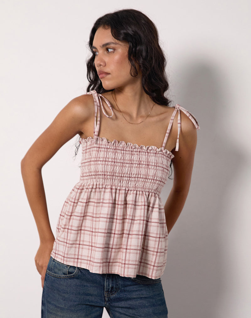 Top Zerah en tartán básico rosa