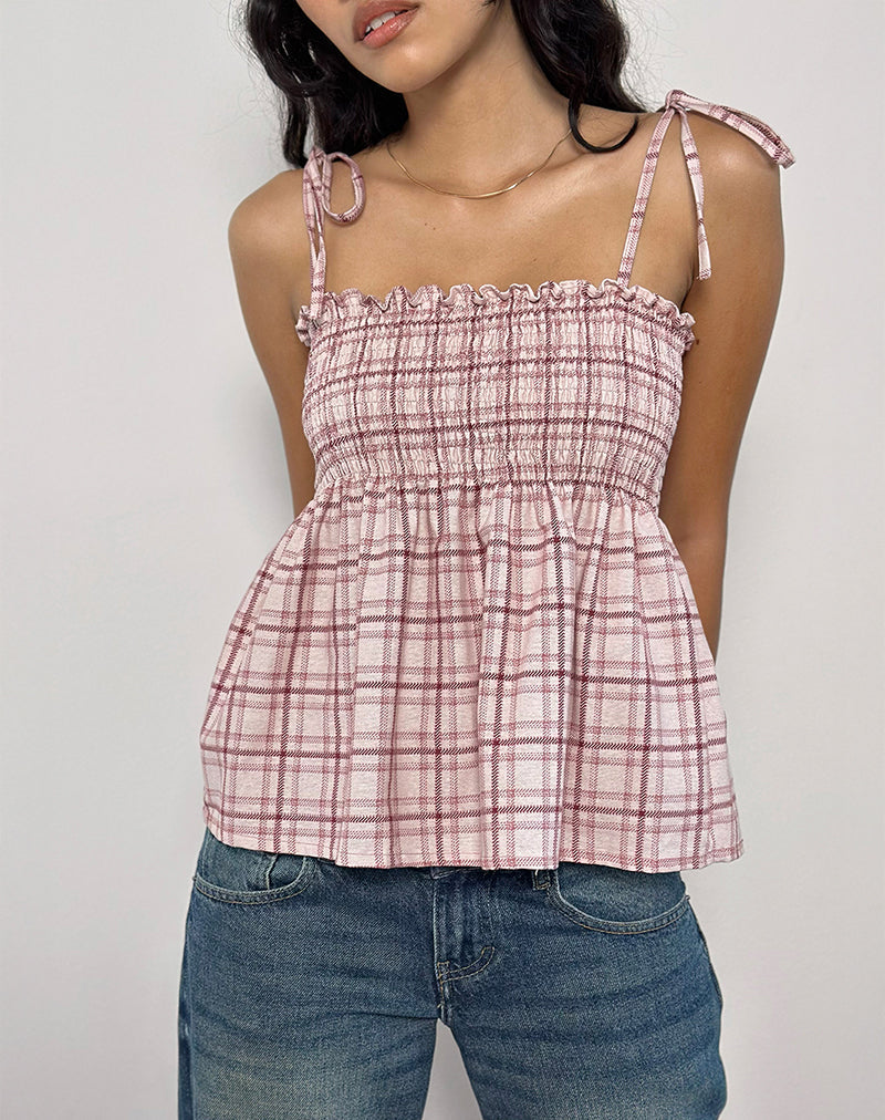 Top Zerah en tartán básico rosa