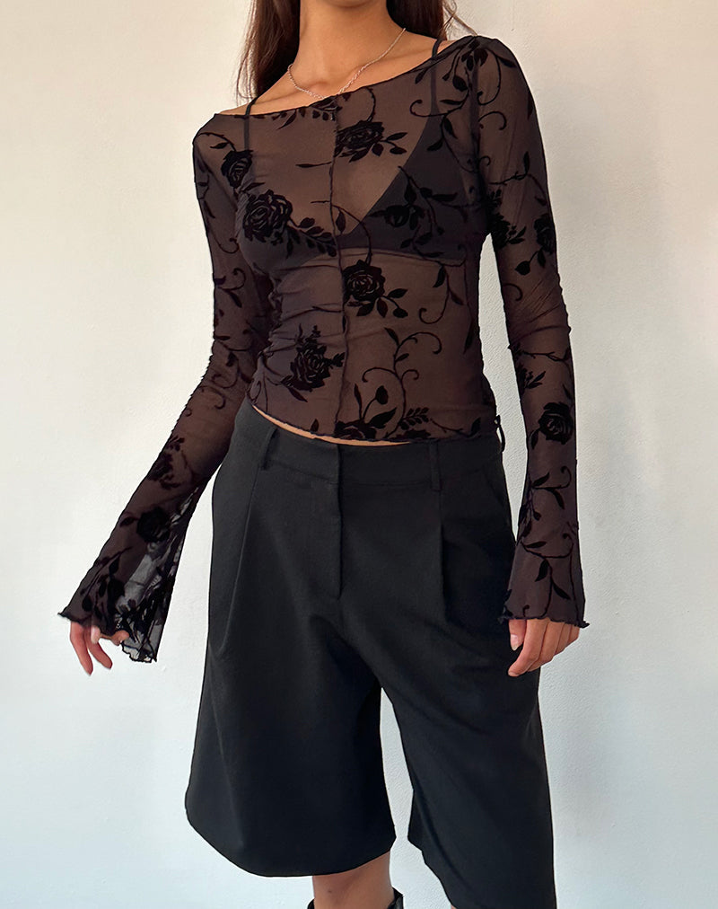 Top de manga larga sin forro Zerlin en Rose Flock Negro
