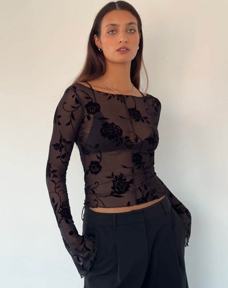 Imagen de Zerlin Top de manga larga sin forro en Rose Flock Negro