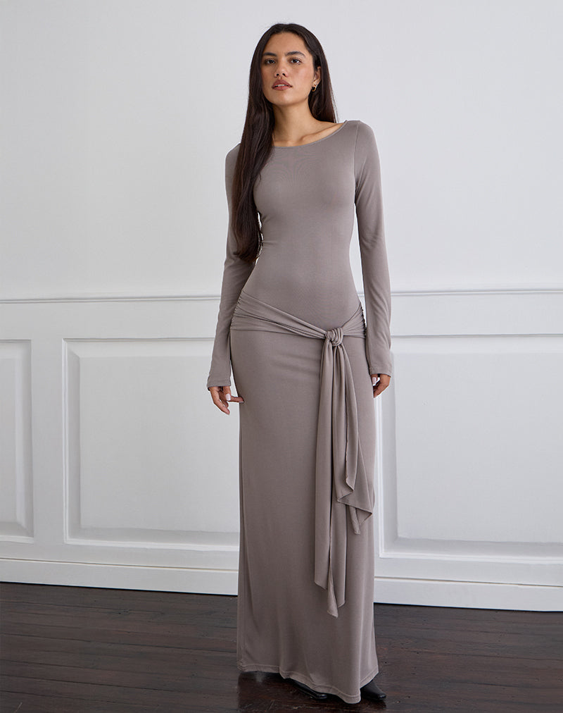 Imagen de Zeya Maxi Dress in Cupro Taupe Grey