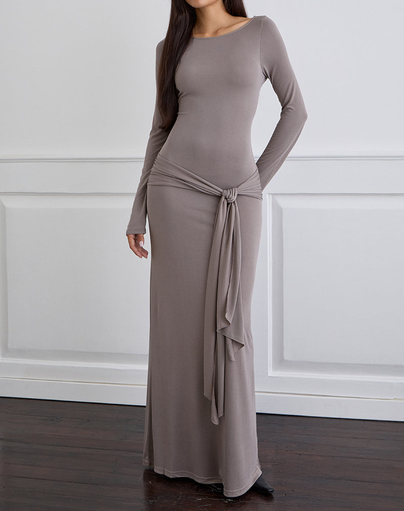 Imagen de Zeya Maxi Dress in Cupro Taupe Grey