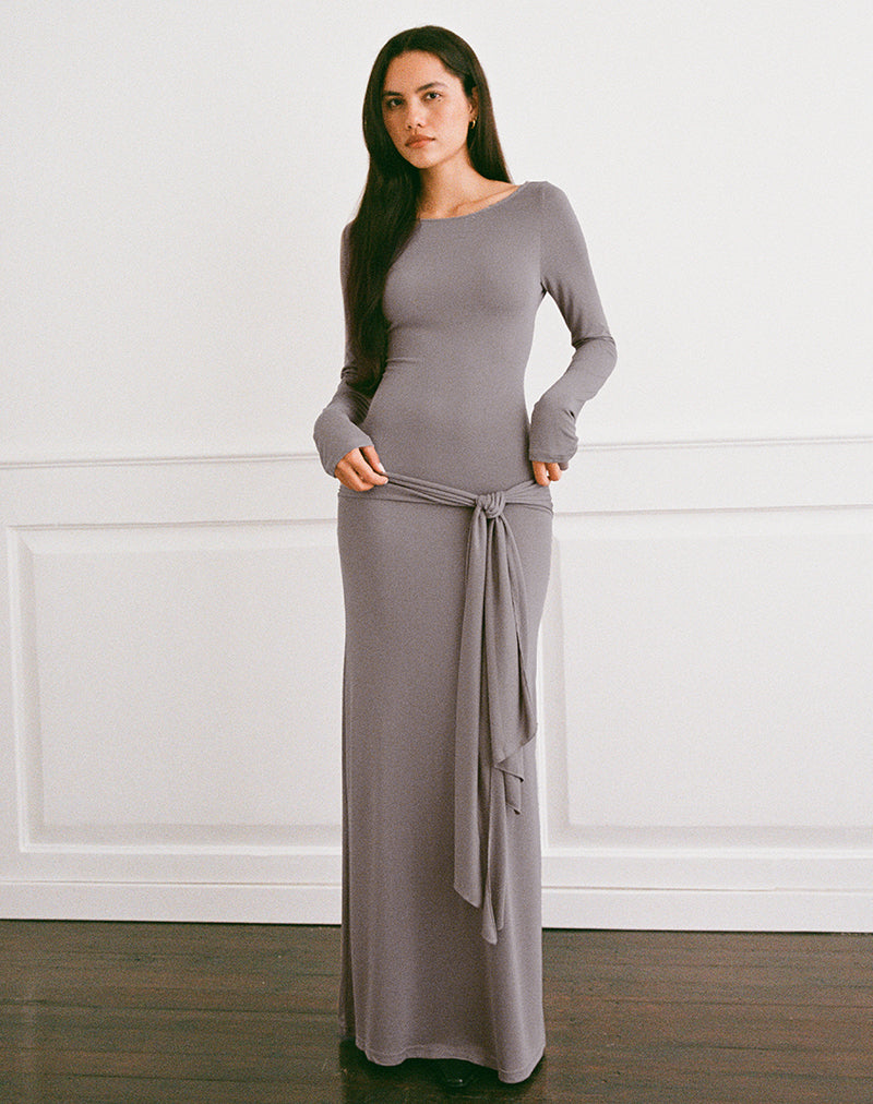 Imagen de Zeya Maxi Dress in Cupro Taupe Grey