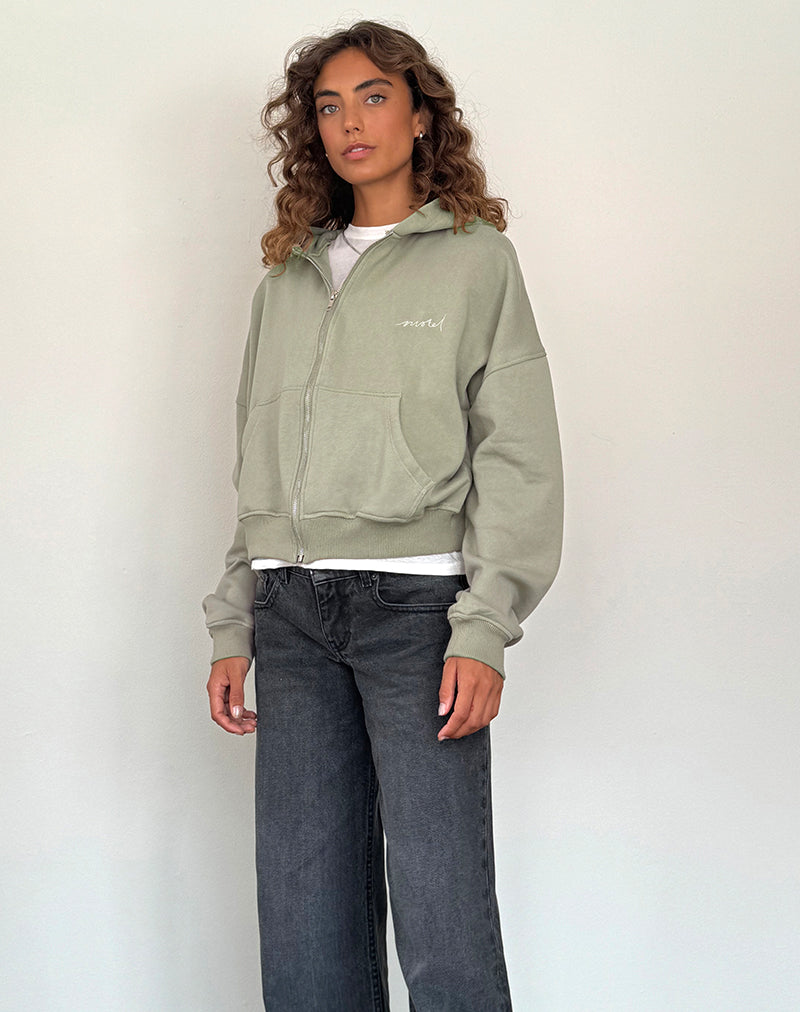 Jersey con cremallera en London Fog con bordado "MOTEL" en marfil