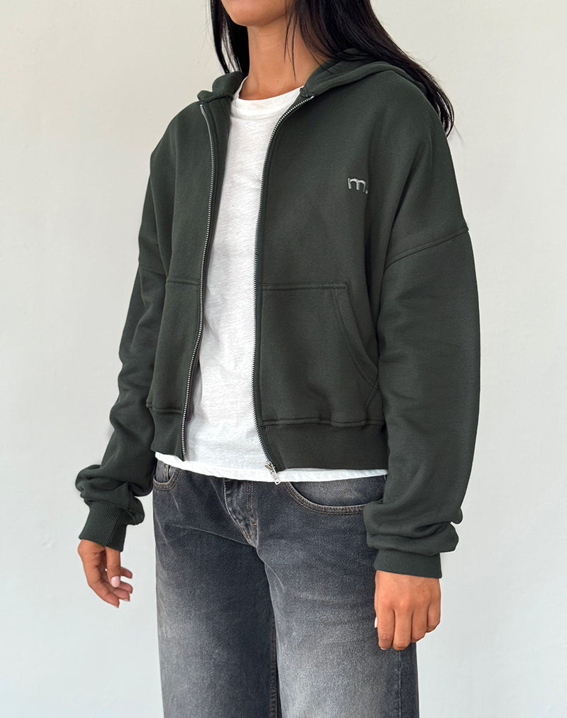 Image of Sudadera con capucha y cremallera en Beluga con bordado M gris claro