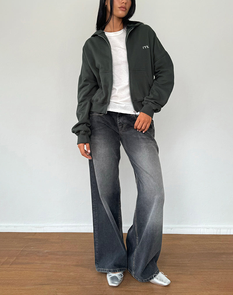 Image of Sudadera con capucha y cremallera en Beluga con bordado M gris claro