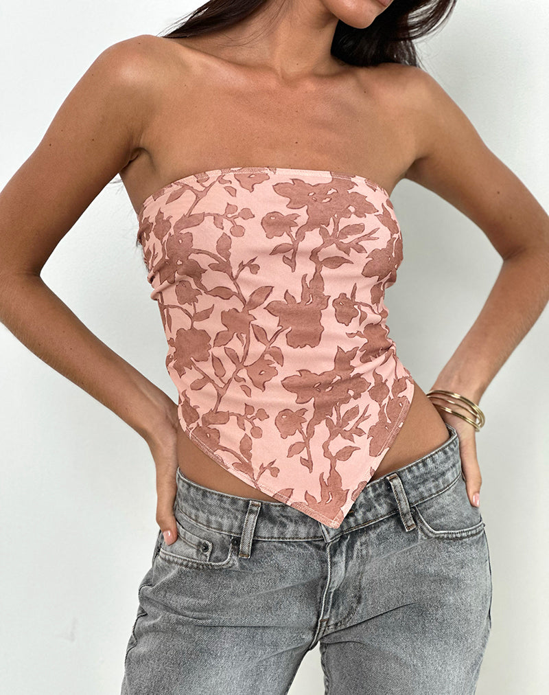 Top Zirika Bandeau en estampado floral neutro
