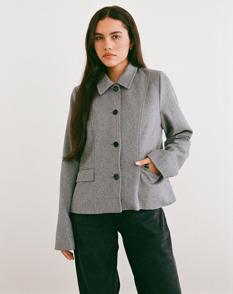 Imagen de Ziya Chaqueta abotonada con cuello de lana Gris