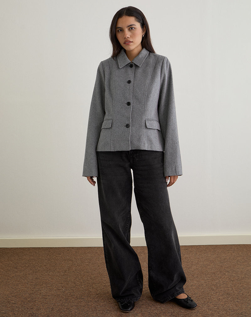 Chaqueta abotonada con cuello Ziya de lana gris