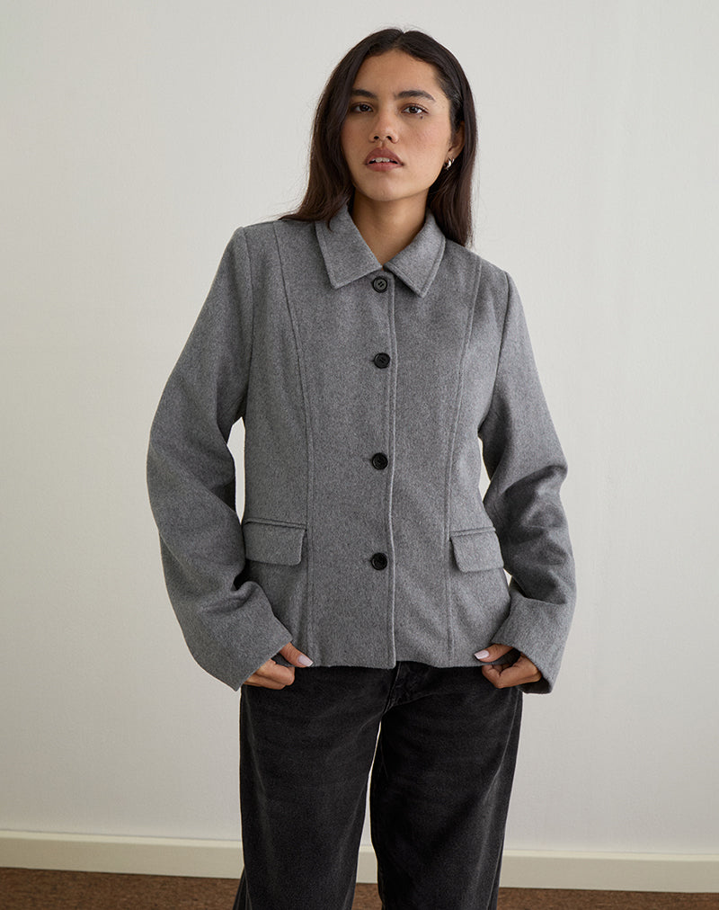 Chaqueta abotonada con cuello Ziya de lana gris