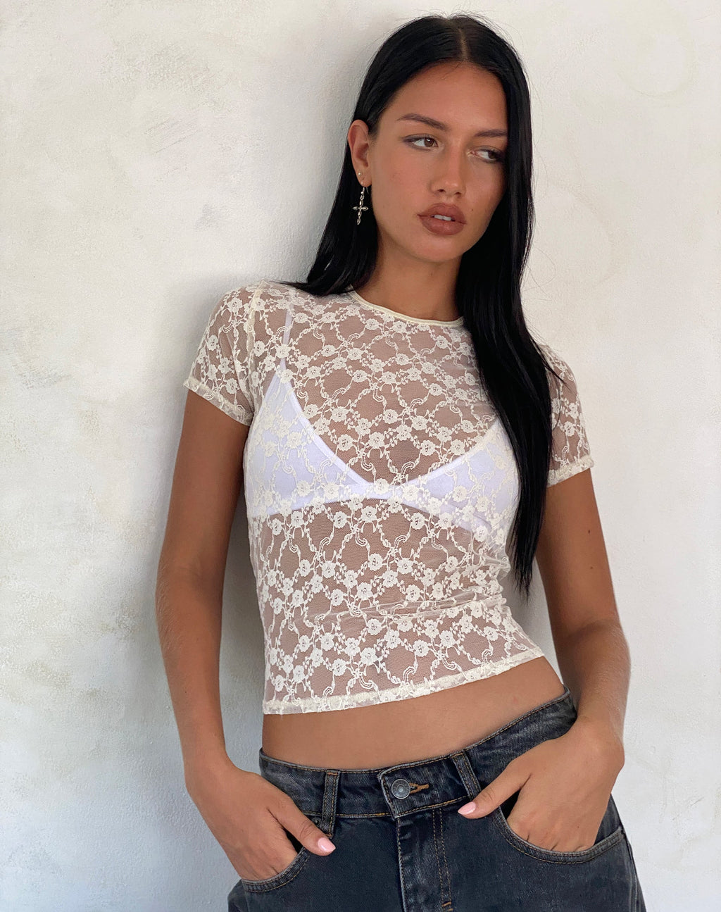 Camiseta de bebé de encaje Zorani en marfil