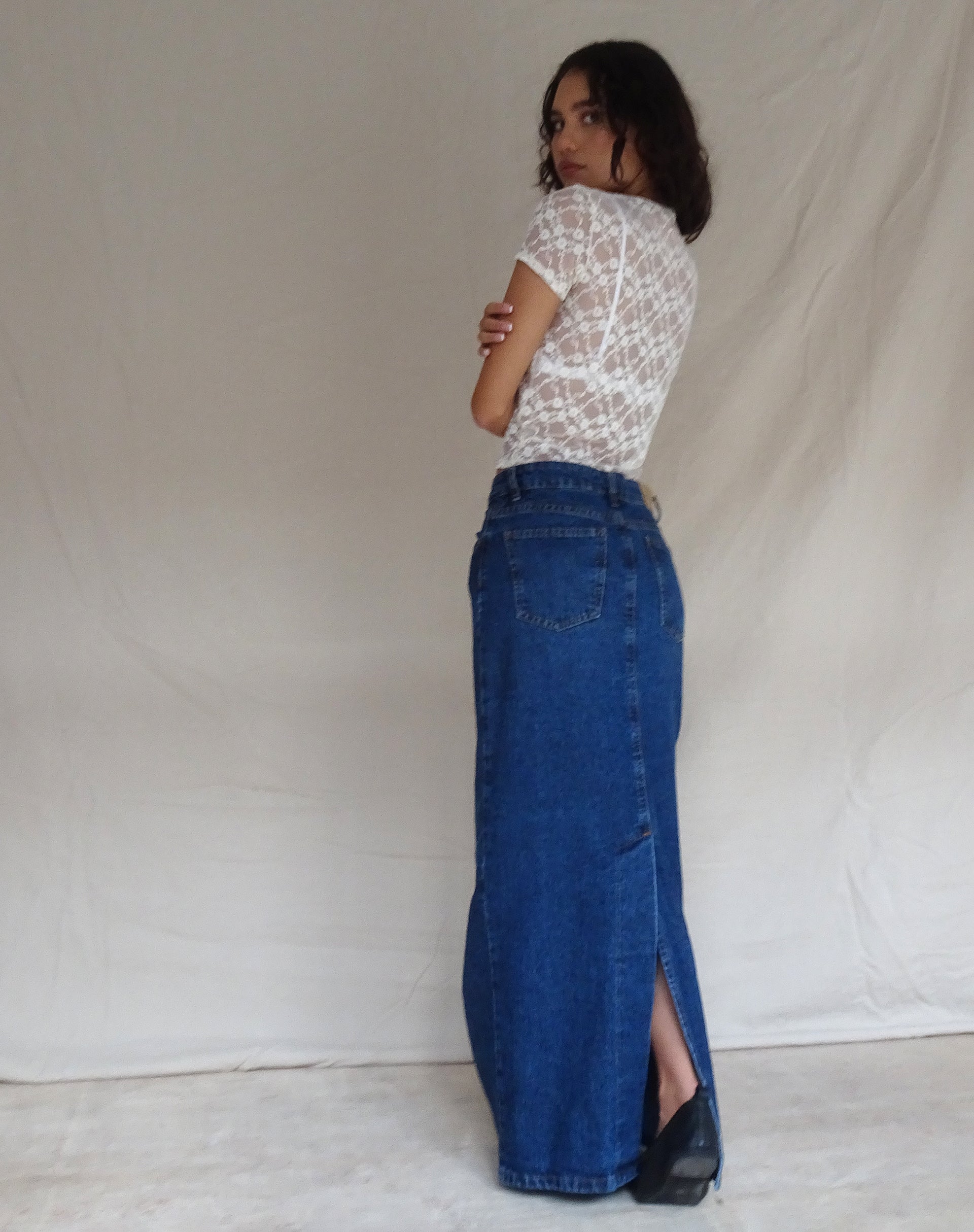 imagen de Low Rise Denim Maxi Skirt in Mid Blue Used