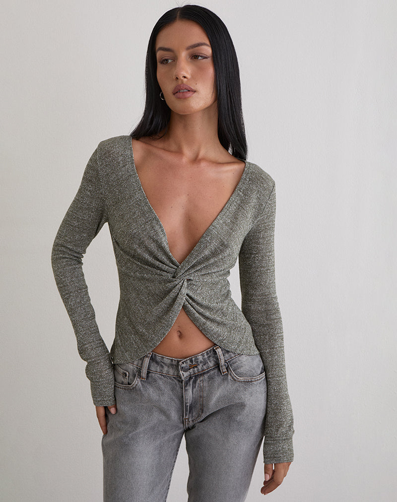 Top Zoril Twist en Glitter Knit Caqui