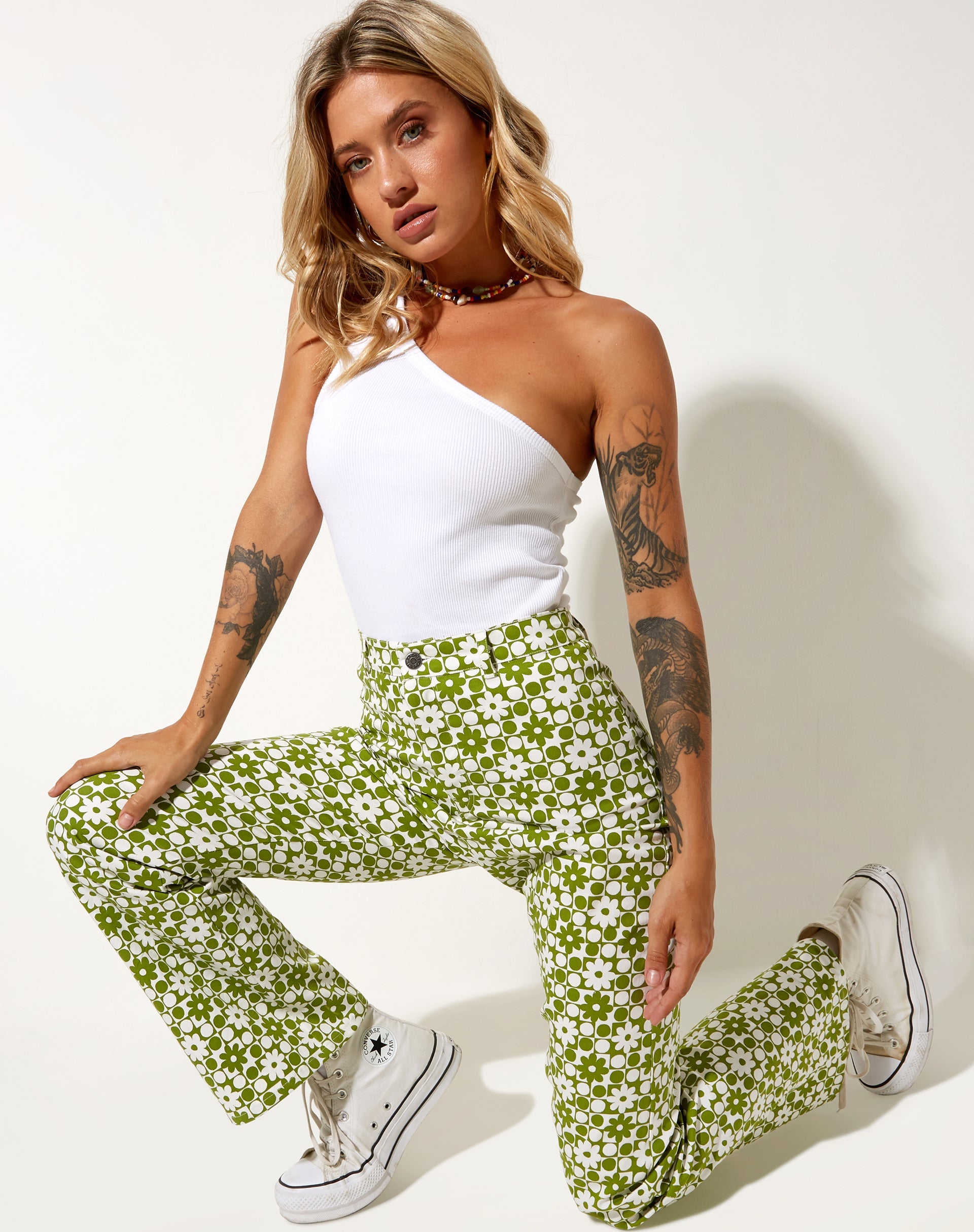 Imagen de Zoven Pantalones en Patchwork Daisy Green