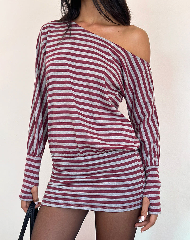 Imagen de Zylina Mini Dress in Burgundy and Grey Classic Stripe