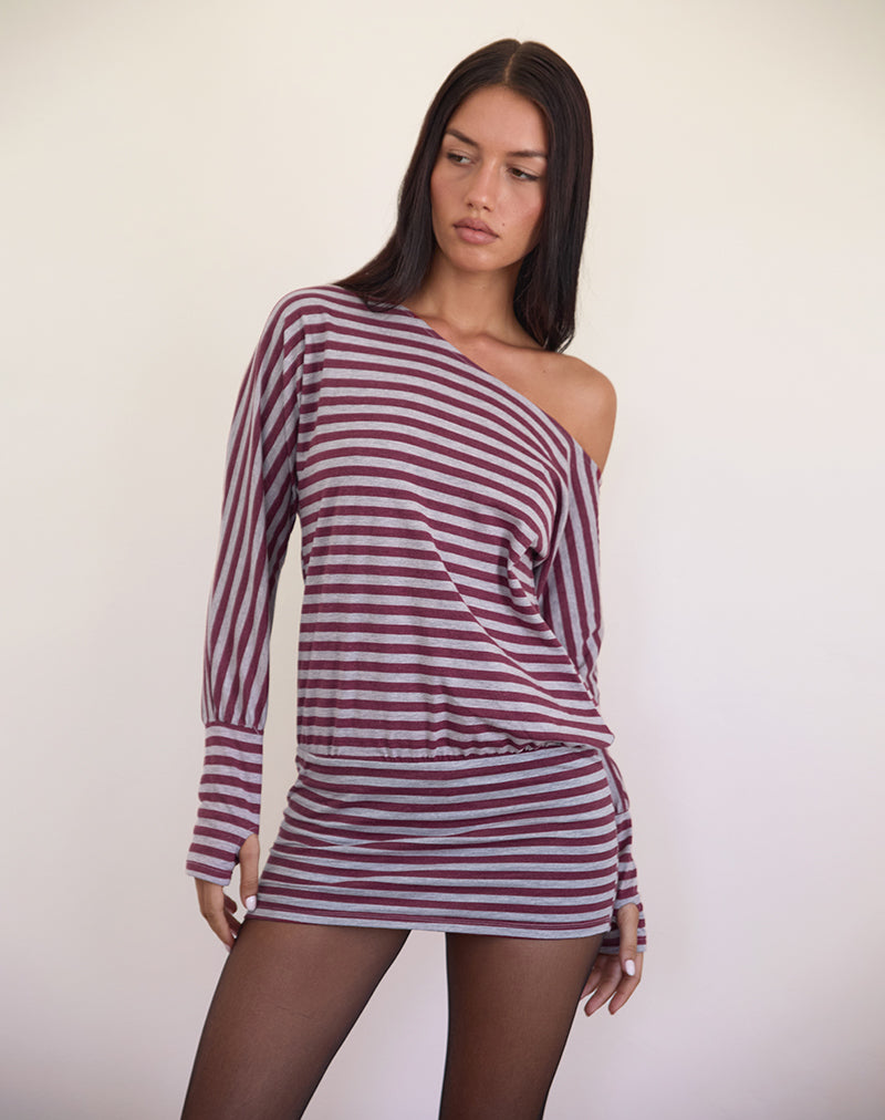 Imagen de Zylina Mini Dress in Burgundy and Grey Classic Stripe