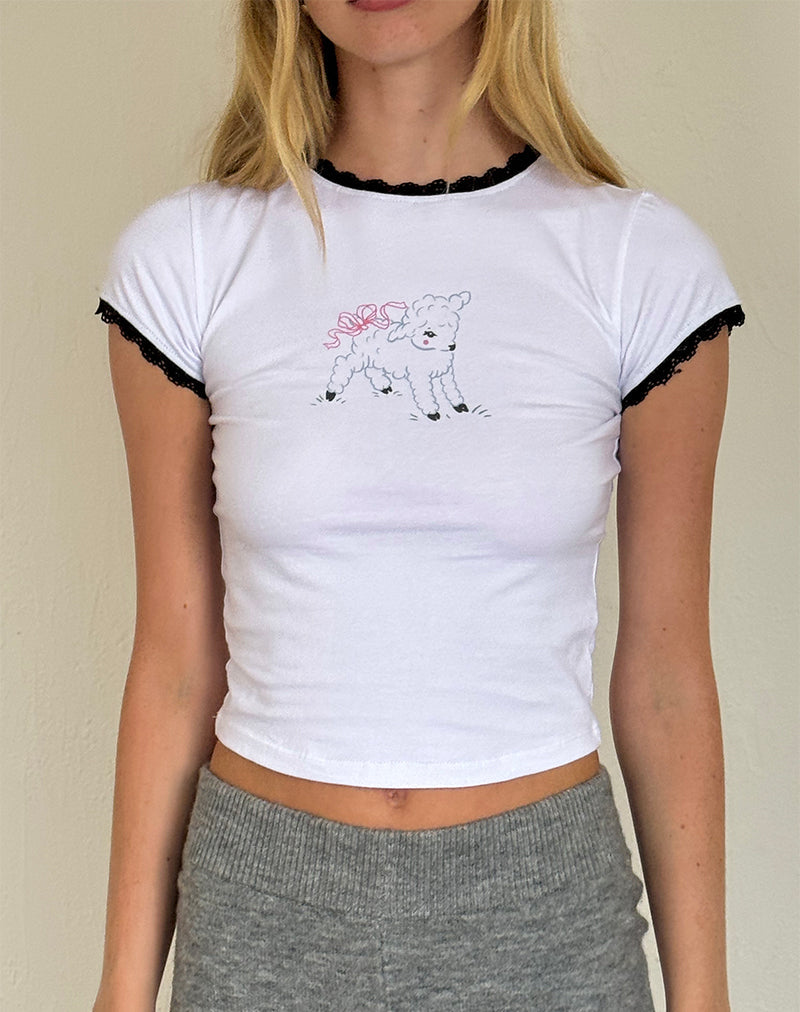 Imagen de Zyzy Tee in White with Sheep Print