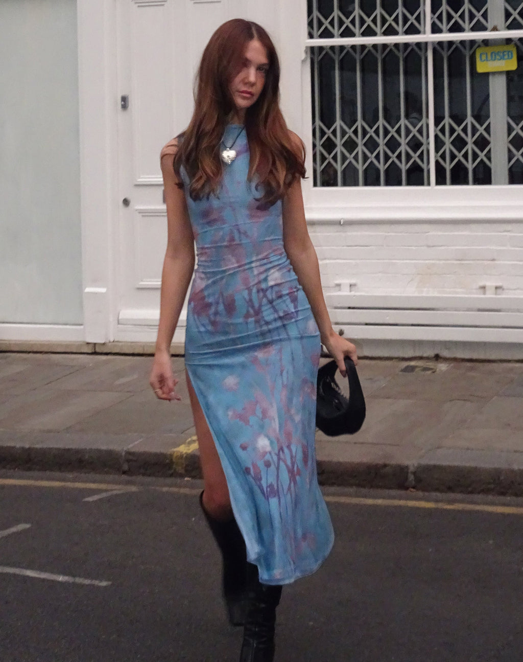 MOTEL X JACQUIE Flo Vestido Midi en Malla Lumen Azul