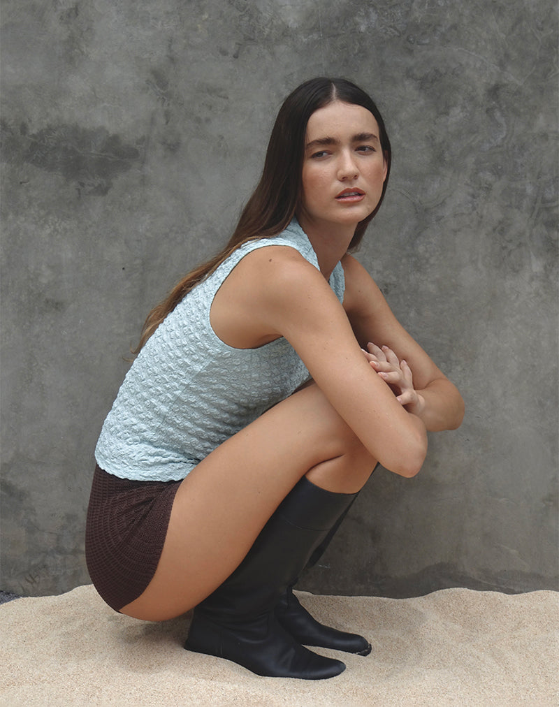 Top Mohala de punto burbuja azul claro