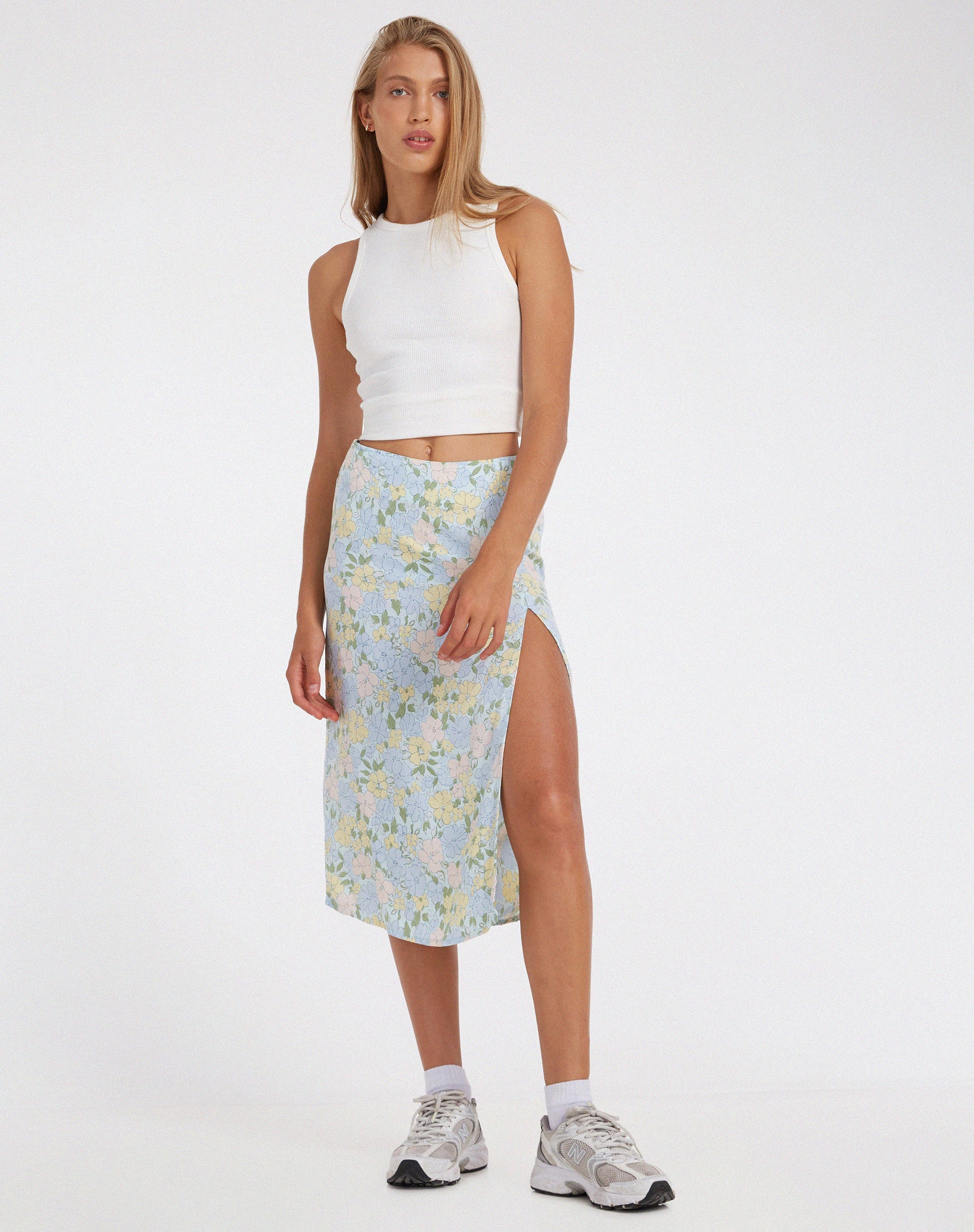 Falda Seko Midi en Floral Pastel Lavado