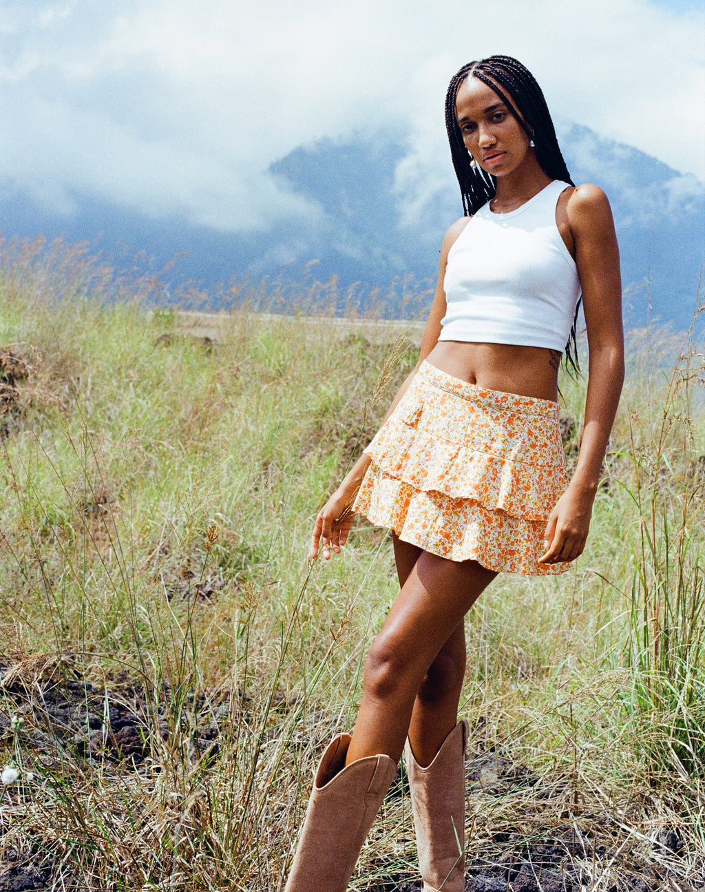 Minifalda Lowisa en Ditsy Tangerine
