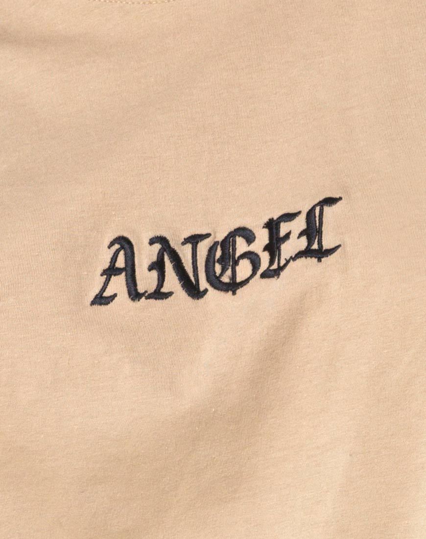 Imagen de Oversize Basic Tee in Tan with Angel Embroidery
