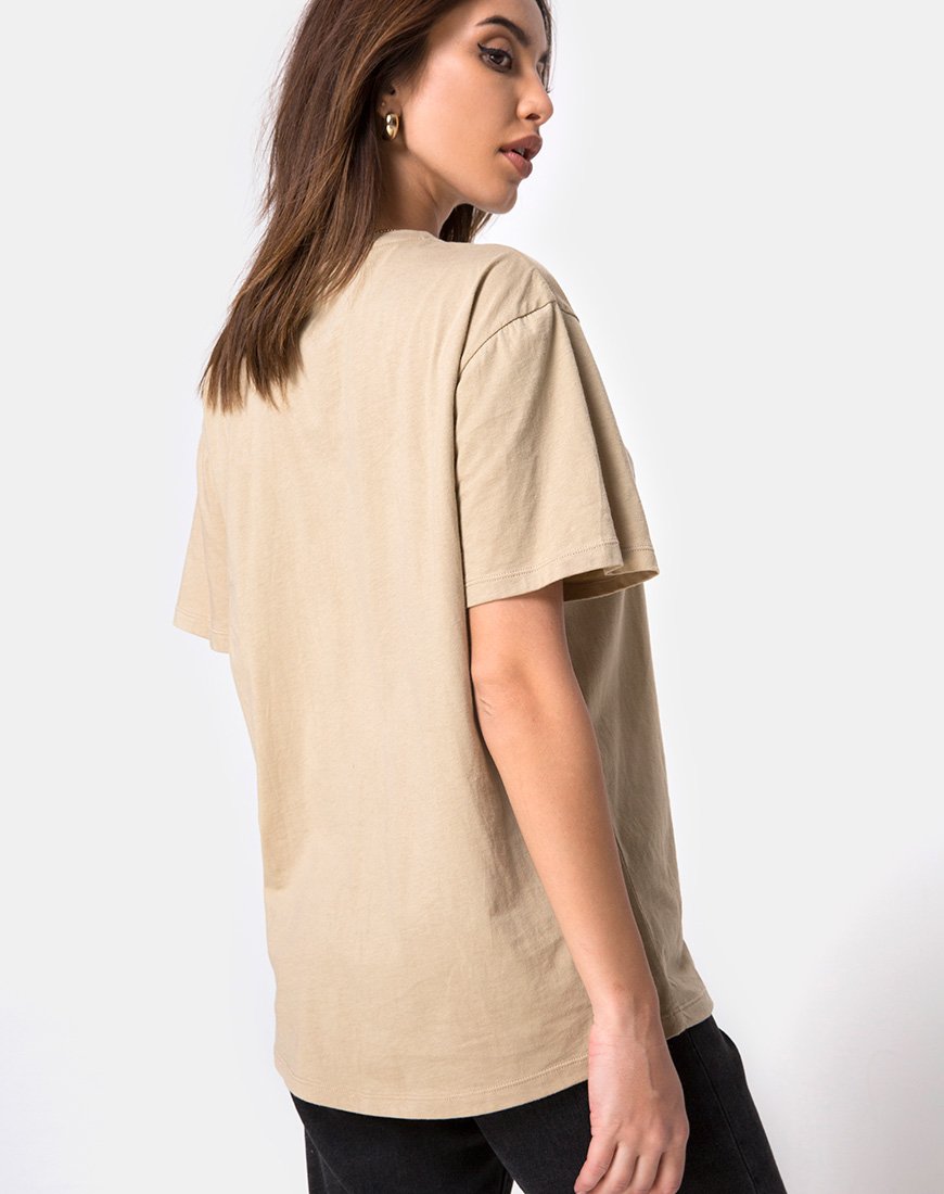 Imagen de Oversize Basic Tee in Tan with Angel Embroidery