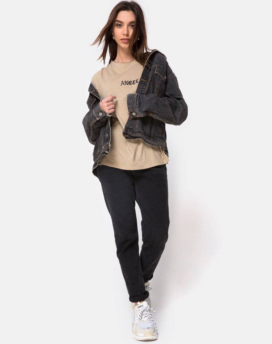 Imagen de Oversize Basic Tee in Tan with Angel Embroidery