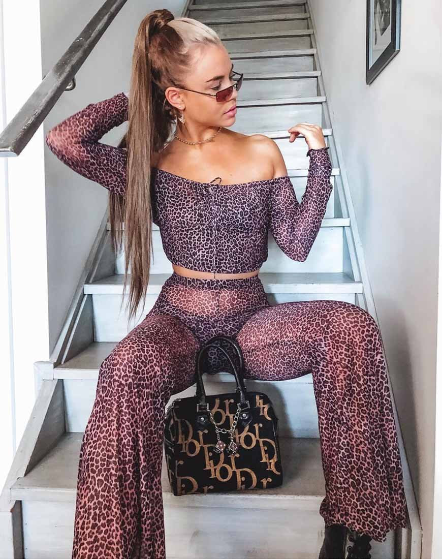Imagen de Herlom Flare Trouser in Rar Leopard Mesh
