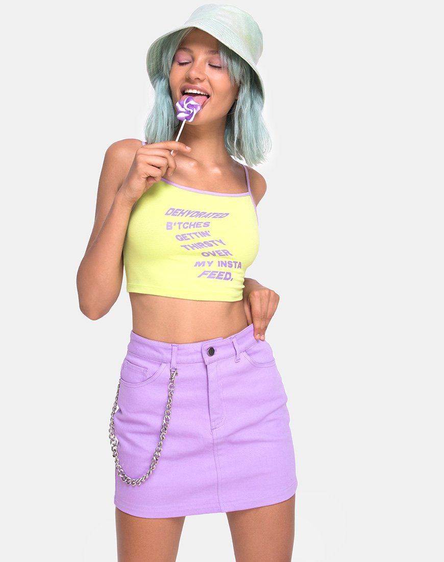 Crop Top Kamla en lima con texto Instafeed X Top Girl