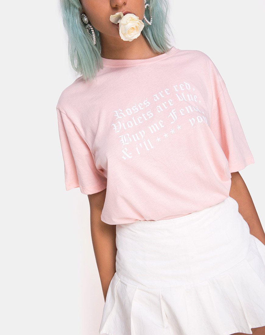 Image of Camiseta básica oversize en rosa con texto rosas son rojas X Top Niña