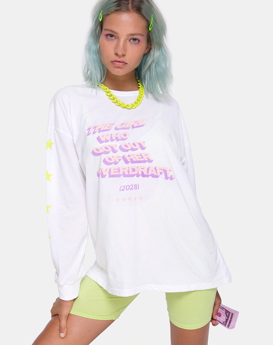 Image of Lottie Camiseta de manga larga en blanco con texto en descubierto X Top Niña