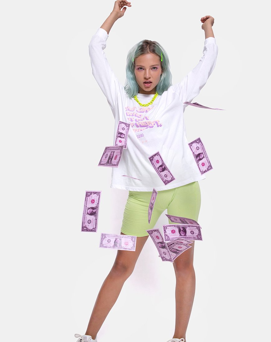 Image of Lottie Camiseta de manga larga en blanco con texto en descubierto X Top Niña