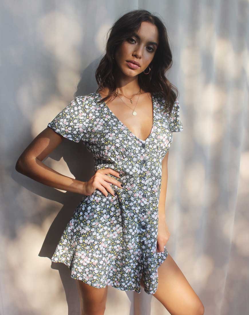 Vestido Sahara Tea en Floral Campo de Oliva