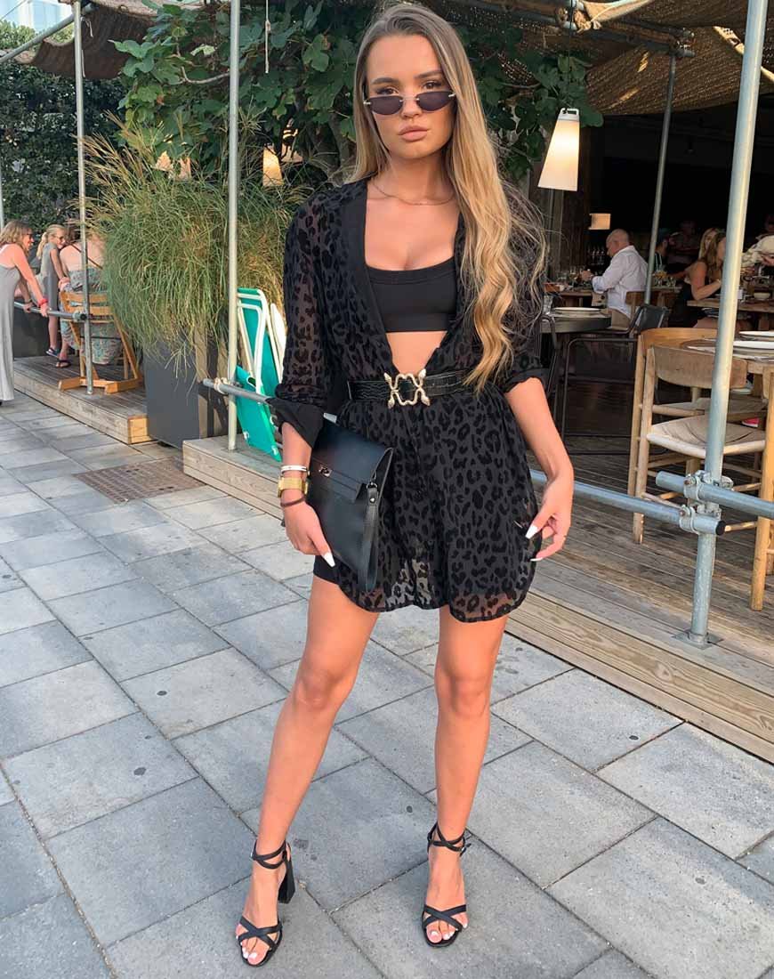 Imagen de la camisa Phobe en red de leopardo Negro