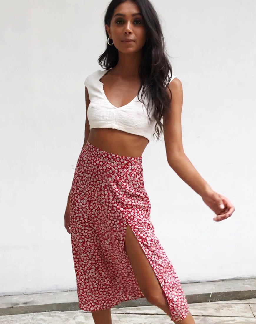 Imagen de la falda Saika en Ditsy Rose Red Silver