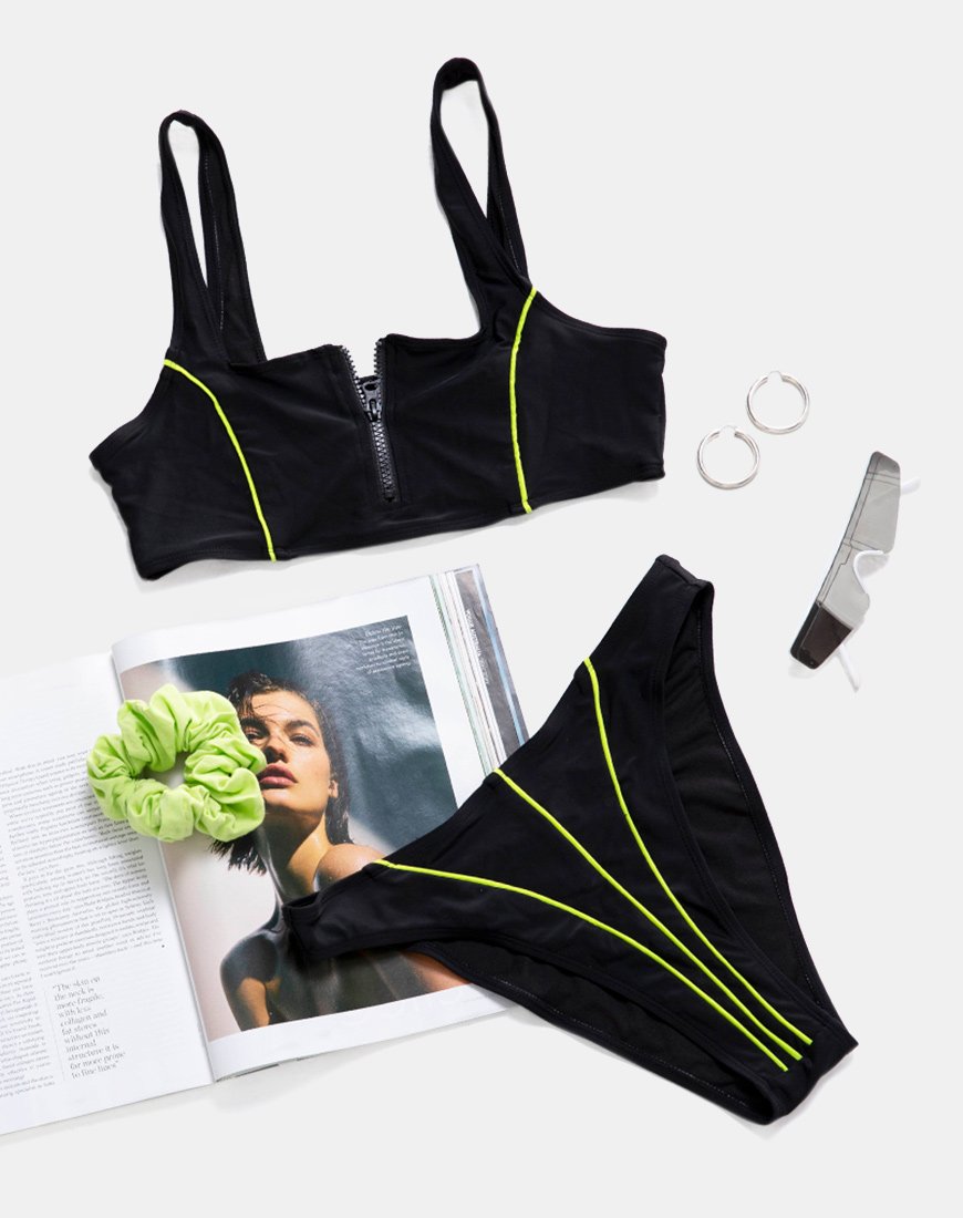 Top de bikini Shielle negro con ribetes en contraste