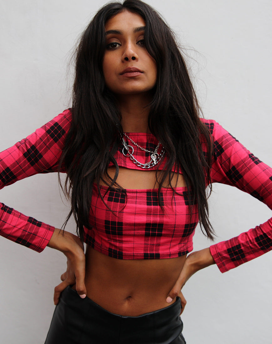 Shimla Crop Top en cuadros escoceses de invierno Rojo / Negro