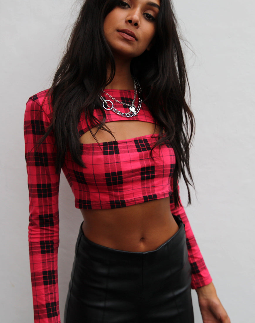 Imagen de Shimla Crop Top en Winter Plaid Rojo / Negro