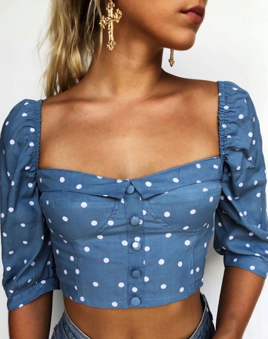 Flory Crop Top en Skater Polka Azul