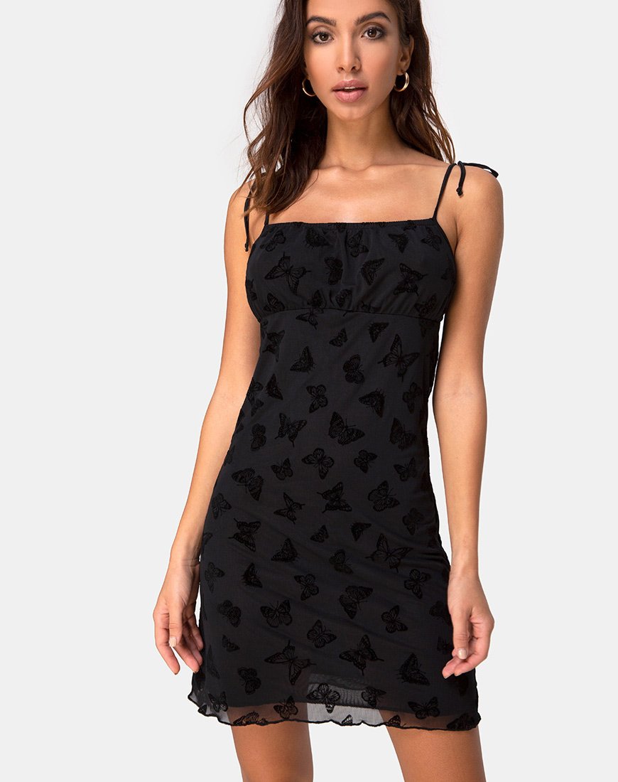 Vestido Kaline en Butterfly Flock Negro