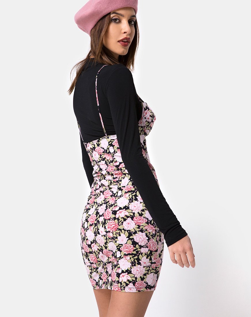 Alvina Bodycon Dress en Bloom Floral Base Negra