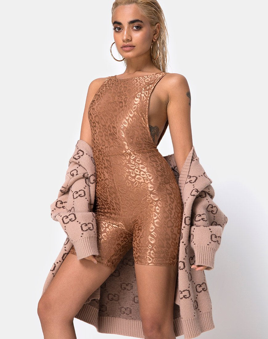 Imagen de Acro Unitard en malla leopardo brillante Caramelo