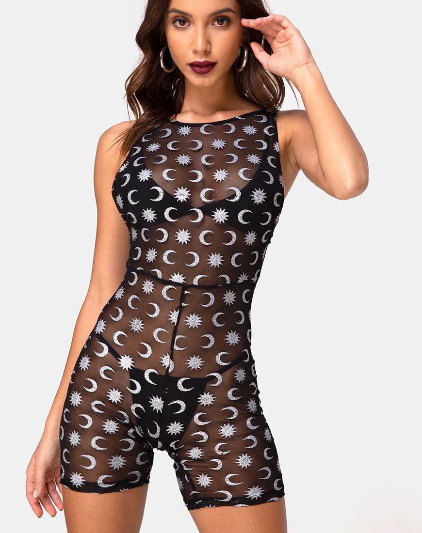 Acro Unitard en Over the Moon Negro con Purpurina